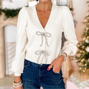 Express vneck embellished bow cardigan NWT